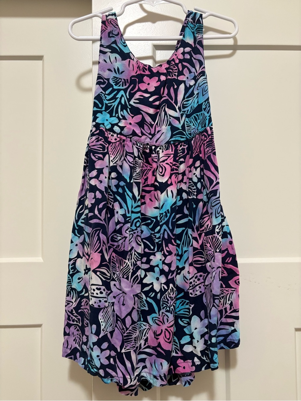 Girls Blue Ginger Dress in Navy, Pink & Aqua